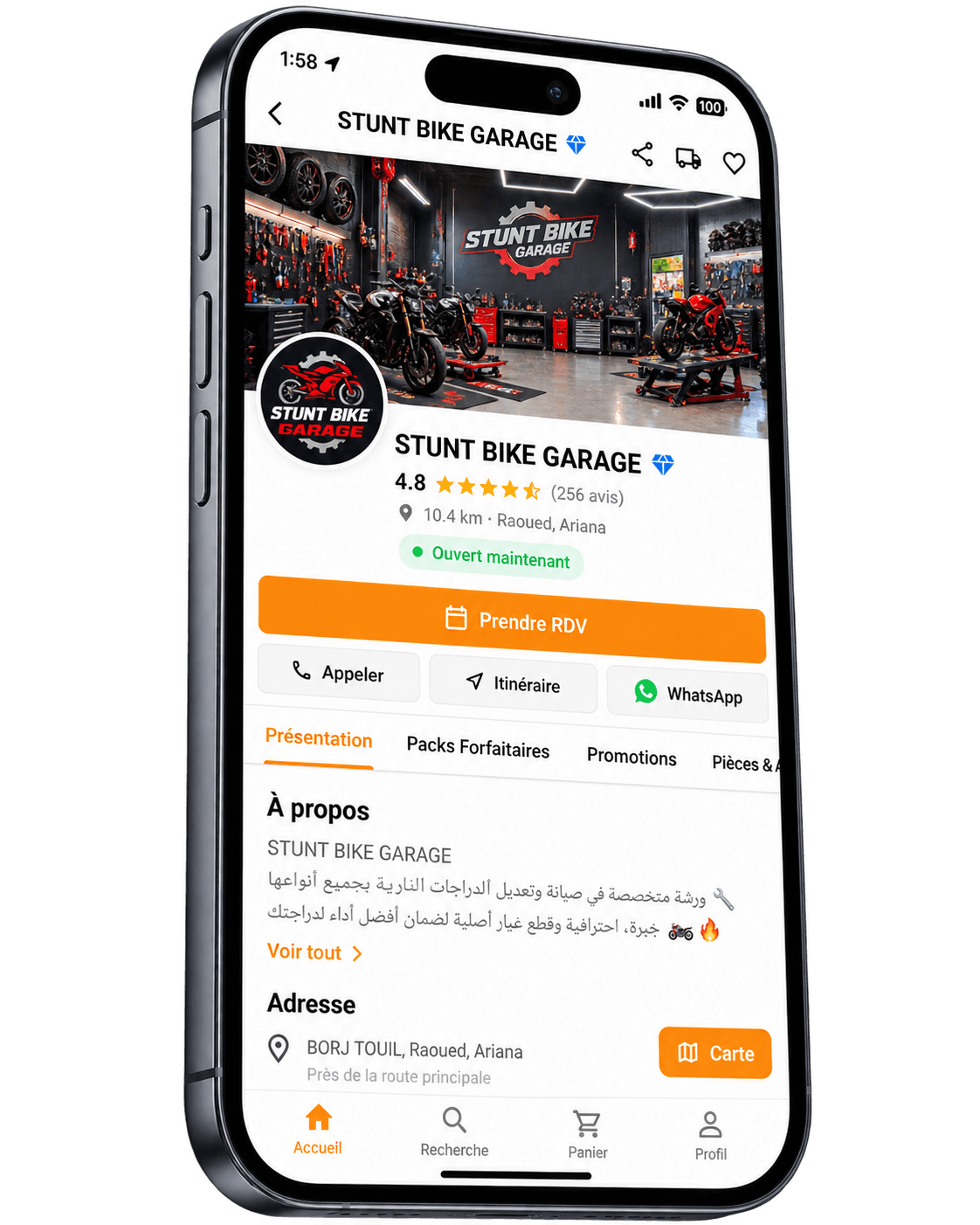 Application Carways : fiche Stunt Bike Garage, note, avis, prise de rendez-vous, appel, itinéraire et adresse