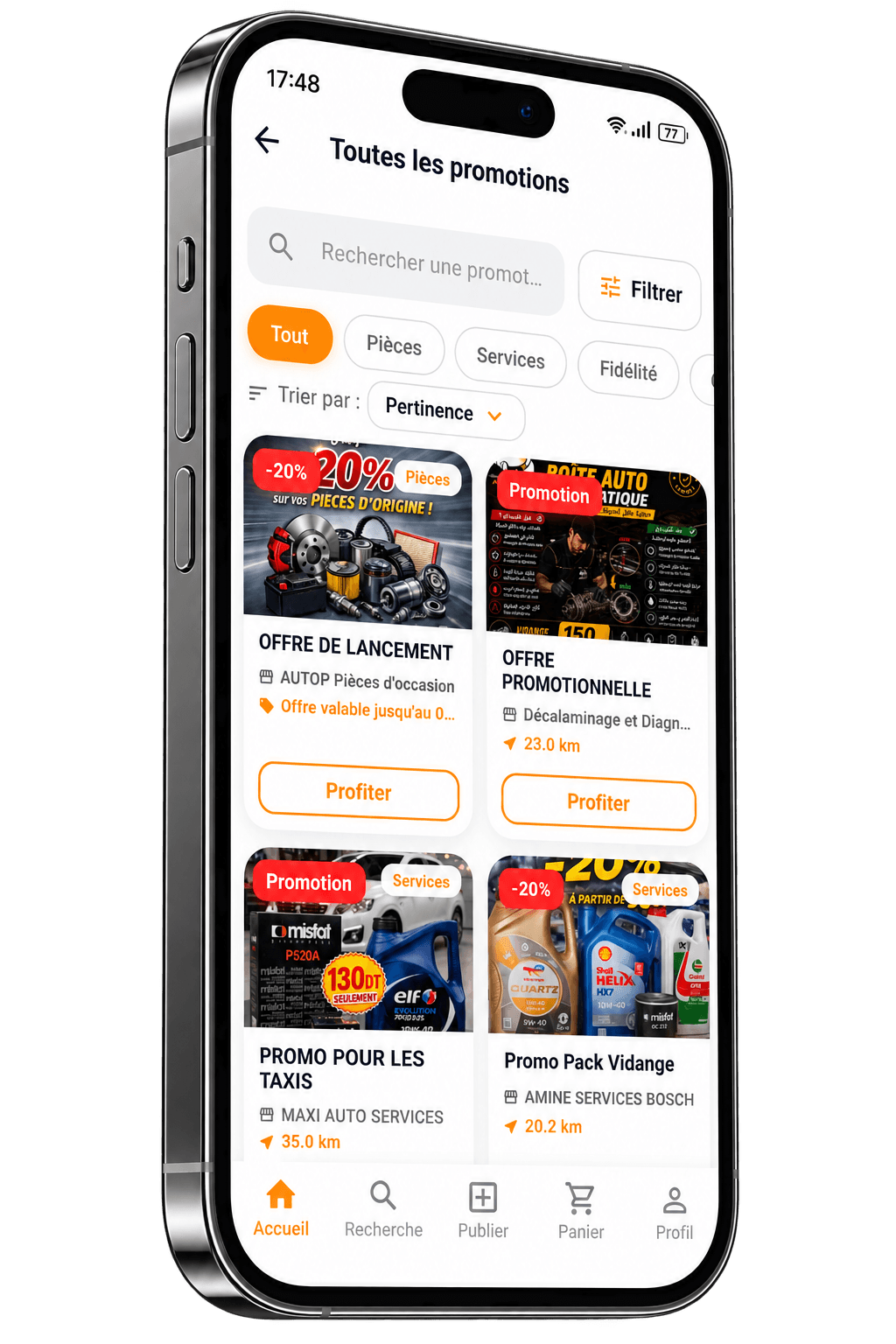 Application Carways : toutes les promotions, avec recherche, filtres et offres