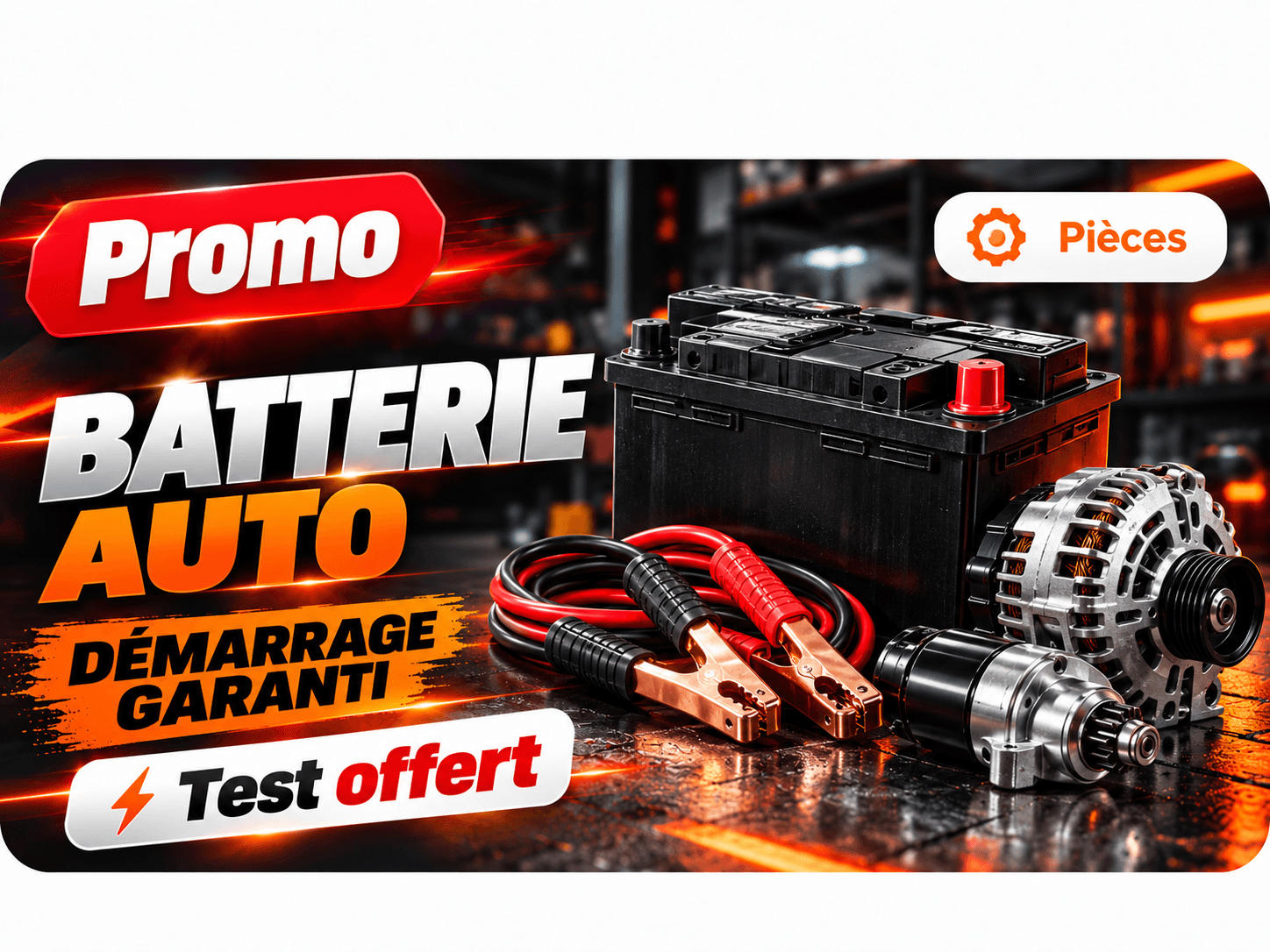 Promo batterie auto, démarrage garanti, test offert
