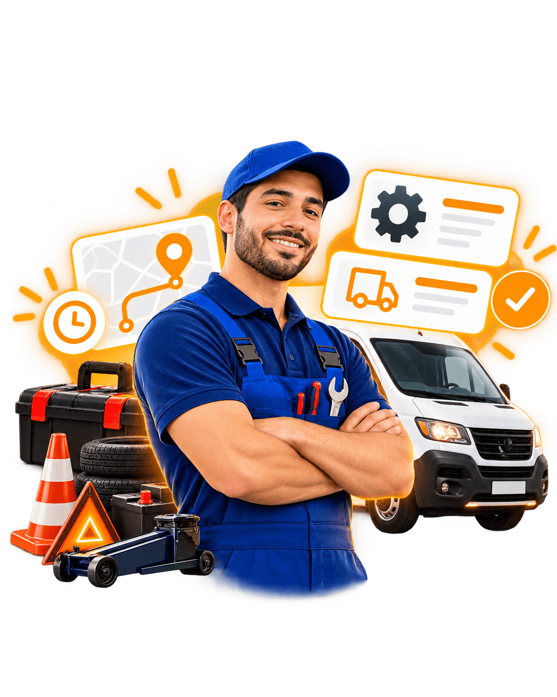 Prestataire de services avec son van, ses outils et un itinéraire
