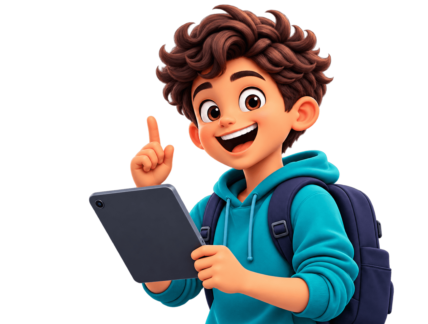 Élève avec une tablette, prêt à participer à un quiz